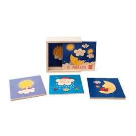Dida - Wooden Puzzle 3 Large Pieces for Children 1/2/3 Years or Older - Cloud Olga - 6 Puzzles with 3 Large Tiles - Montessori Educational Games for Kids Designed by Nicoletta Costa