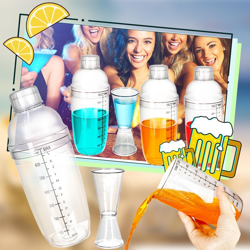 12 Pcs Plastic Cocktail Shaker Set Including 6 24 OZ/