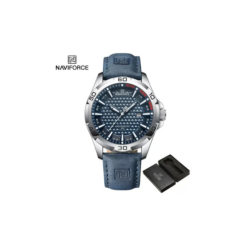 Naviforce Reloj Deportivo Impermeable Quartz Sport Watch, Blue Dial, Silver