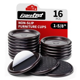 Ezprotekt 1 5/8" Round Non Slip Furniture Pads for Hardwood & Tile Floors, 16 Pcs Anti Skid Furniture Coasters Cups Floor Protectors for Bed, Sofa, Table, Chair, Cabinet, Brown/Black