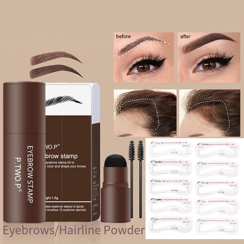 Eyebrow Stamp Stencil Kit, Waterproof Eye Brow Stamp Powder and