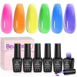 Beetles Gel Nail Polish Set 6 Colors Pastel Yellow Pink Blue Gel Polish Gel Nail Polish Soak Off Nail Lamp Uv Gel Nail Kits Nail Art Manicure DIY Nail Home - Color: Gummy Candy