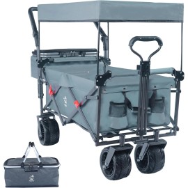 efunmodern Heavy Duty Collapsible Wagon Cart w/ Canopy and All Terrain Wheels Utility Carts