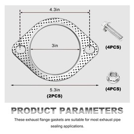 ZNDAW 2 PCS Car Exhaust Gasket, 3 Inch 2-Bolt Exhaust Flange Gasket with 4 Screws, High Temperature Exhaust Flange Sealing Gaskets for Most Cars Trucks SUVs, Car Accessories