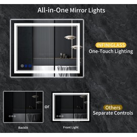 InfiniGlass 42"x24" LED Bathroom Mirror with Anti-Fog, Stepless Dimmable Lights, 3 Color Modes, Shatter-Proof Tempered Glass, Memory Function & Waterproof Design