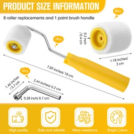 Honeydak 8 Pack Mini Paint Roller Small Paint Roller for Touch up Trim Edge or Corner, Extra Small Brushes Tool for Window Frames Photo Frames (1.2 Inch)