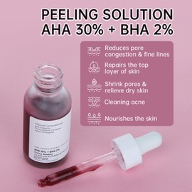 Peeling Solution AHA 30% + BHA 2%, Exfoliating Facial Serum for Acne, 30ML/ 2PCS AHA 30% BHA 2% Exfoliating Peel for Face Reduces Pore Congestion & Fine Lines.