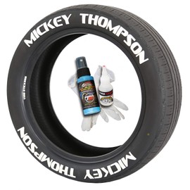 Tire Stickers Mickey Thompson - Permanent DIY Glue On White Tire Lettering Kit with Glue & 2oz Touch-Up Cleaner / 14-16 Inch Wheels / 1.50 Inches/White / 4 Pack