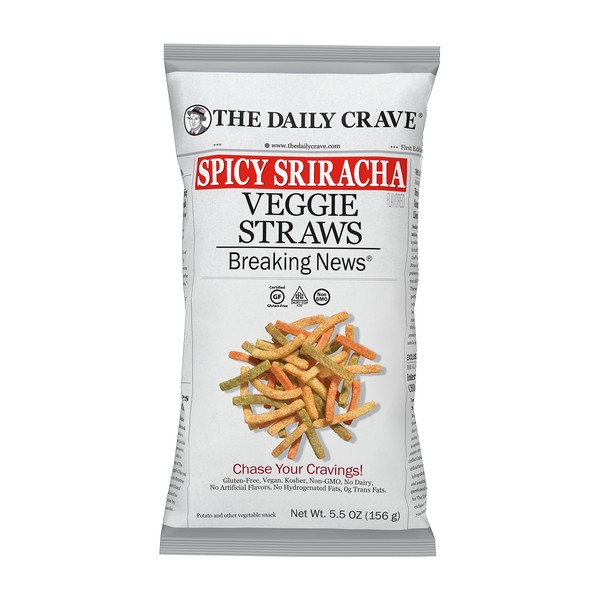 The Daily Crave Spicy Sriracha Veggie Straws, Crunchy Veggie, 5.5oz (Pack Of 8) Gluten-Free, Non-GMO, Kosher, Crunchy, Vegan