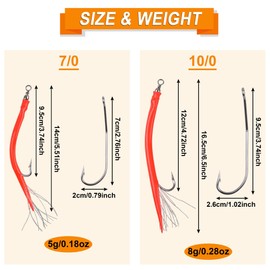 8 Packs Rubber Bass Tube Lures Cod Rig Teaser with Stainless Steel Hook Barrel Swivels Class Striped Bass Tube Lure Trolling Bass Cod Fishing EEL Hook Mix 10/0