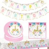 POPOYU Unicorn Tableware Set, Plate, Cup, Napkin, Tablecloth (Pink, Tableware