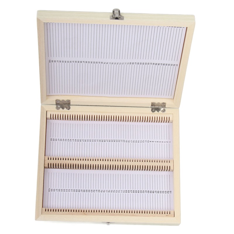100PCS Biology Glass Prepared Microscope Slides Specimens Wooden Slide Storage