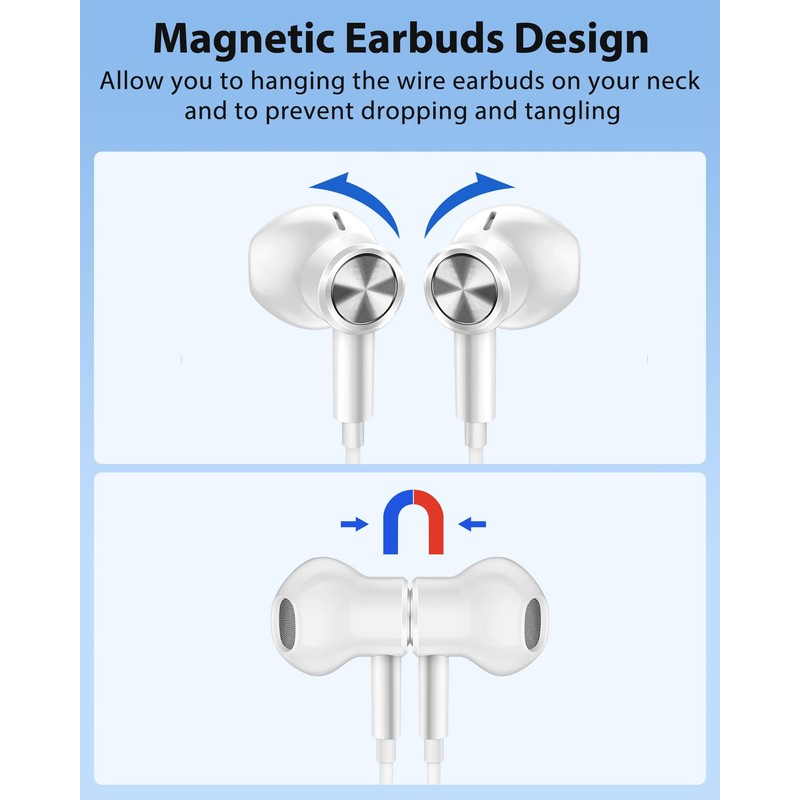 iMangoo 90° Angled Wired Earbuds USB C Headphones for Apple