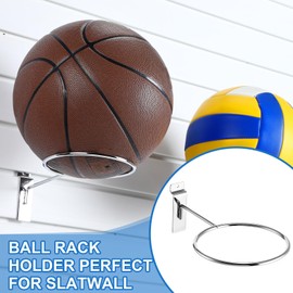 Gisafai 6 Pcs Basketball Holder Wall Mmount Slatwall Metal Ball Storage Multi Function Ball Holder Universal Basketball Display Rack for Sport Football Volleyball Soccer Display(Silver)
