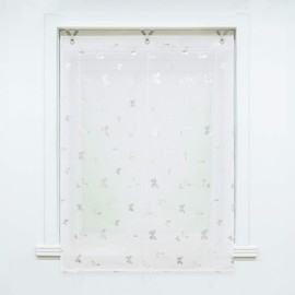 Heichkell Roman Blind with Eyelets Voile Modern Roman Curtain No Drilling Small Window Curtain Kitchen Shiny Butterfly Decorative Pattern White W x H 80 x 130 cm