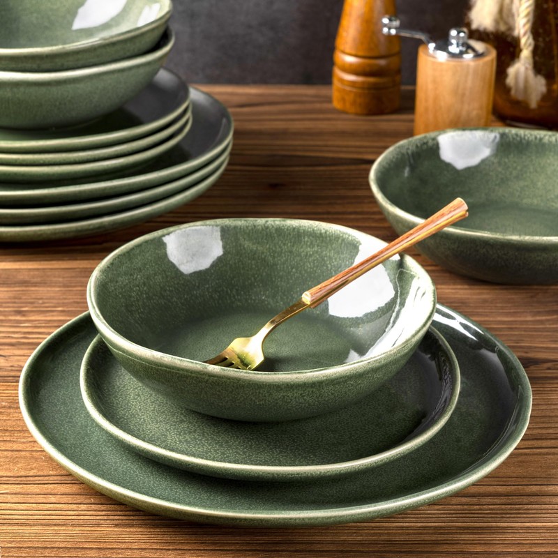 AmorArc Ceramic Dinnerware Sets,Handmade Reactive Glaze Stoneware Plates and Bowls