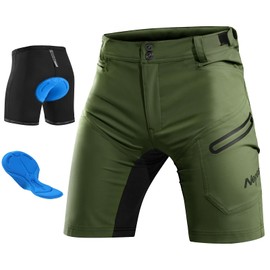 Nepest Men’s Mountain Bike Shorts with 3D Padded MTB Bicycle Riding Cycling Shorts Padding Liner Baggy Quick Dry Lightweight,Zip Pockets Army Green,L
