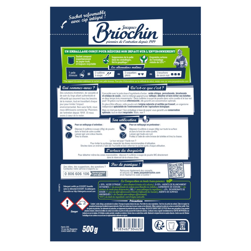 Jacques Briochin - Toilet Powder Super Descaler - 500g Ecocert