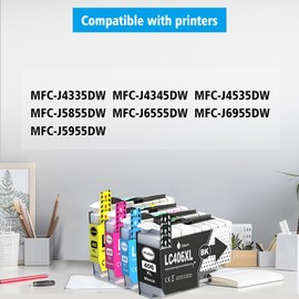 LC406XL Compatible Ink Cartridges 4 Colors High Capacity Black 6000 Pages Color 5000 Pages for MFC-J4335DW J4345DW MFC-J4345DW MFC-J4535DW MFC-J5855DW MFC-J6555DW MFC-J6955DW MFC-J5955DW Printer
