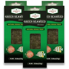 Amzey 2.4oz 3 Pack of Green Seaweed Marine Algae Fish Food 16 Sheets Each(0.8oz)