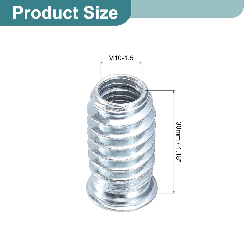 sourcing map 30Pcs Threaded Inserts, M10-1.5x30 Zinc Plated Carbon Steel