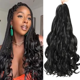 French Curl Braiding Hair 24 Inch 8 Packs Pre Stretched Loose Wave Bouncy Braiding Hair French Curls Braids Hair Curly Synthetic Hair Extensions (1B#, 24 Inches)