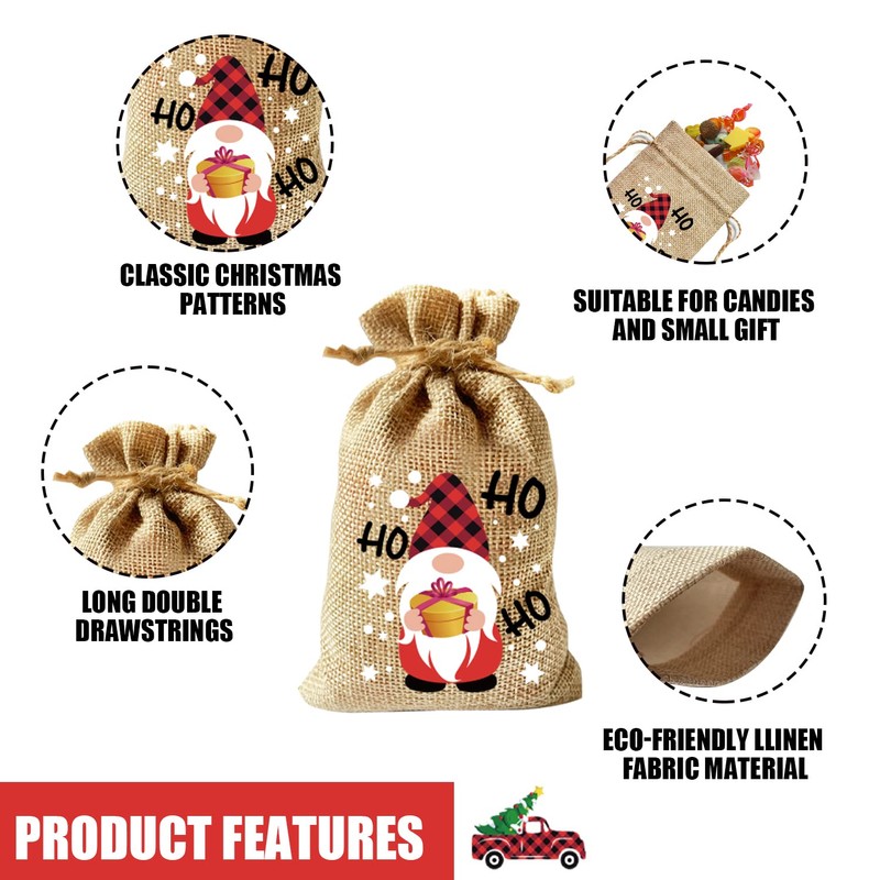 VEYLIN Christmas Hessian Bags, 12 Xmas Burlap Jute Gift Bag