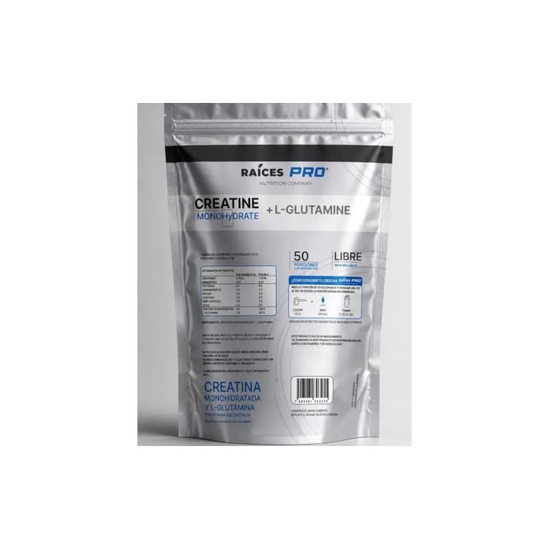 Creatina Monohidratada Y Glutamina 500g Raíces Pro Sin Sabor