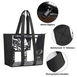 BORMELUN XL Clear Tote Bag - Transparent Heavy Duty 20-Inches Stadium Travel Handbag with inside 3mesh pocket