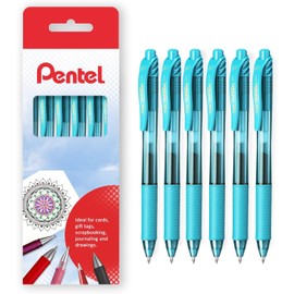 Pentel Energel X BL107 Retractable Gel Rollerball Pens - 0.7mm Nib - Pack of 6 in Gift Box (Turquoise)