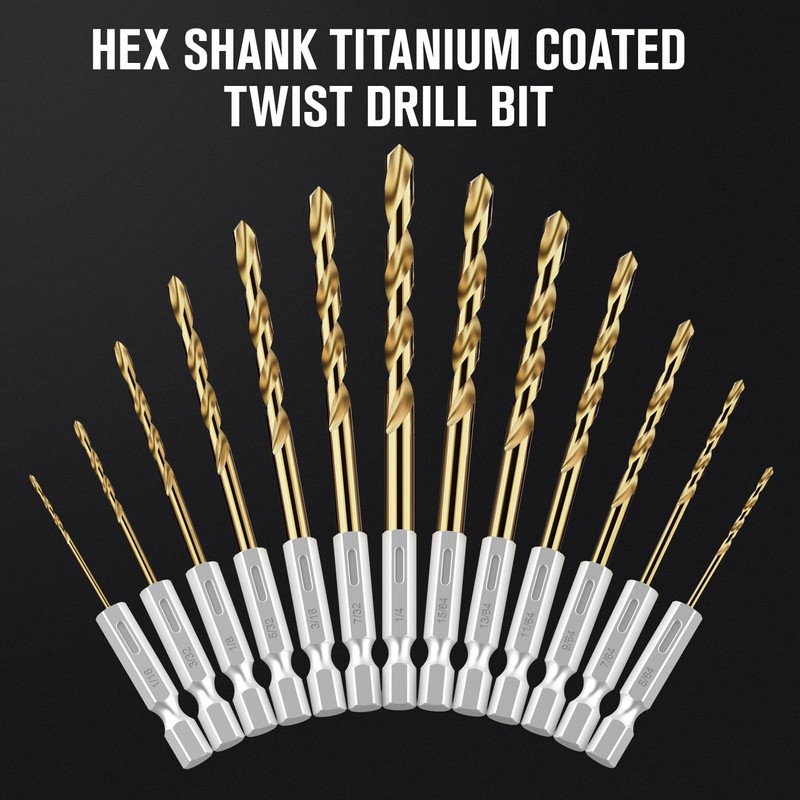 Hex Shank Drill Bit Set, 19Pcs Titanium Twist Drill Bit