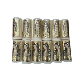 Velas Devocionales Religiosas, Diseño Virgen de Guadalupe, 8 x 3,5 cm, Juego de 12