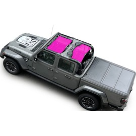 Shadeidea JT Sun Shade Top Sunshade Compatible with Jeep Gladiator Top Shade Mesh Screen Roof Cover (2018-2023)- Wind Noise UV Blocker with GrabBag Pouch -10 Year Warranty- Pink -Front+Rear (2 Pcs)