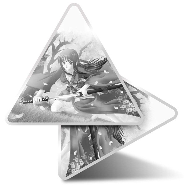 2 x Triangle Stickers 7.5cm - BW - Samurai Anime