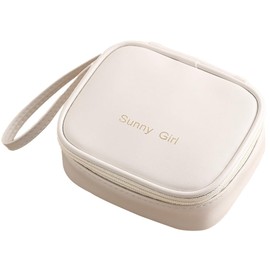 Yhfaifbu Small Makeup Bag for Purse Mini Square Cosmetic Bag for Women Cute Preppy Make Up Pouch with Zipper Tiny Leather Make Up Organizer Case for Backpack Waterproof Travel Toiletry Bags (Beige)