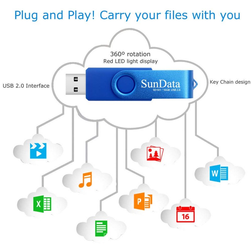 SunData 16 GB USB Flash Drives Rotate Metal Pack of