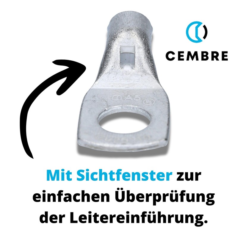 Cembre A5-M10 Pipe Cable Lug 25 mm² M10 Uninsulated Tin-Plated