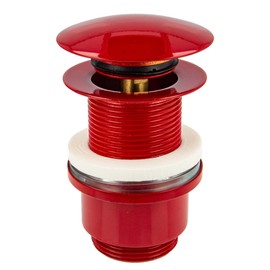 Tecuro EW-Haustechnik Click-Clack Sink Drainage Plug Red with Pushfu for Bathroom Sink without Overflow