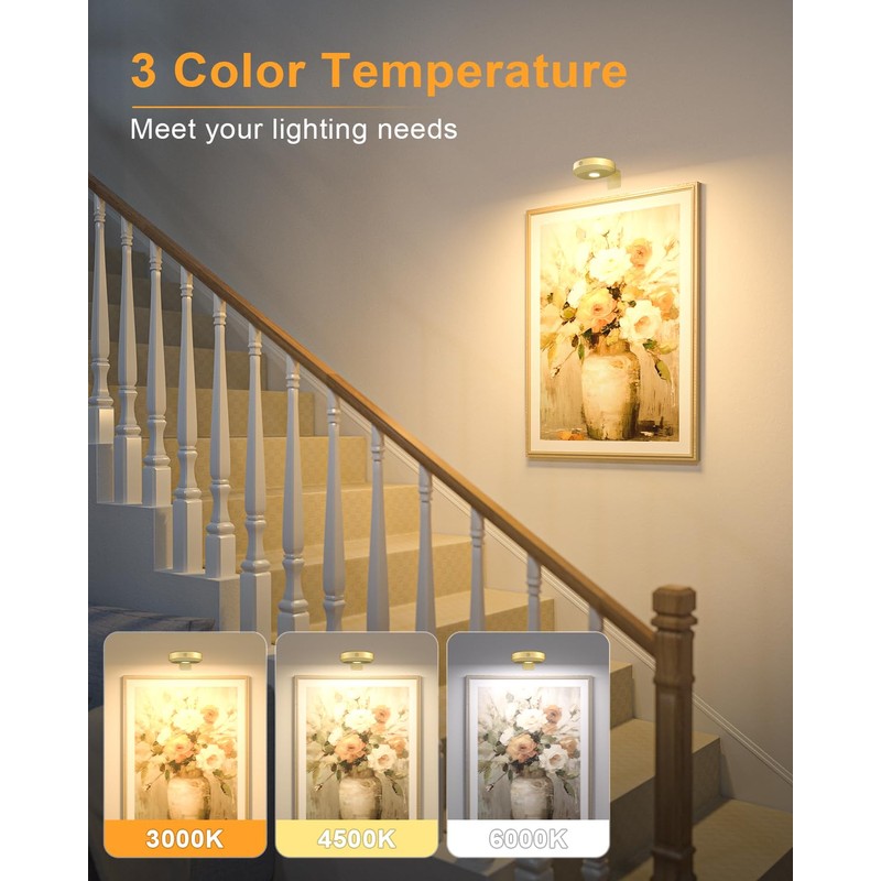 WILLED Picture Lights Battery Operated,Rechargeable Wall Light for Picture,Puck Lights