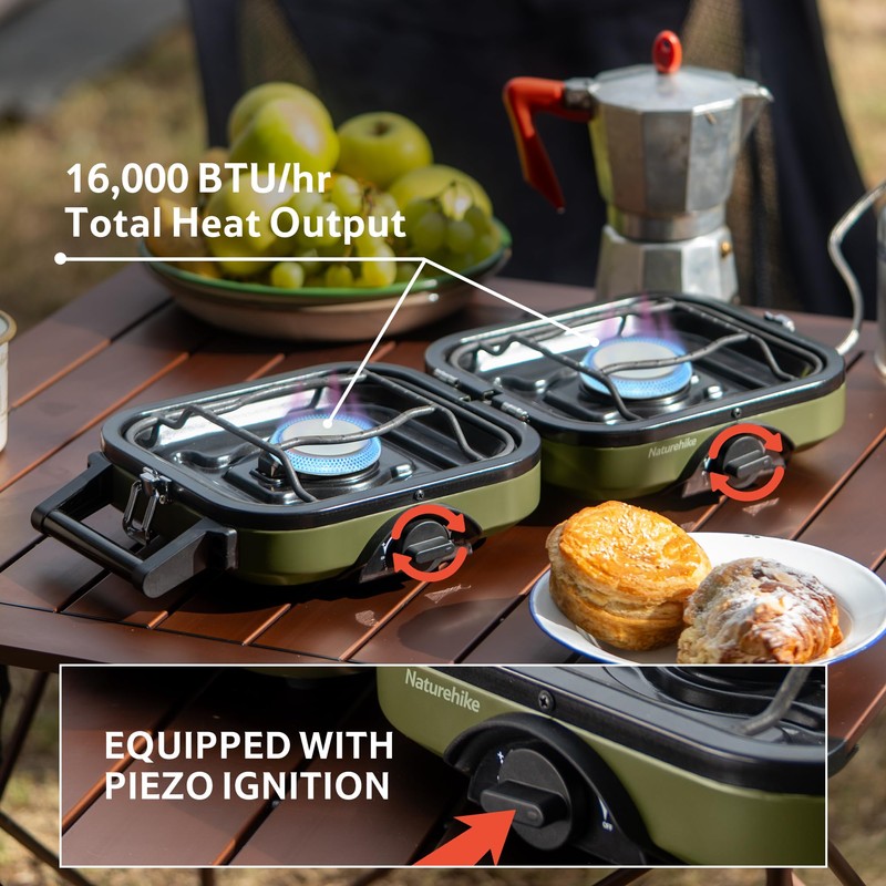 Naturehike 2 Burner Folding Camping Stove, Portable Camp Propane Gas