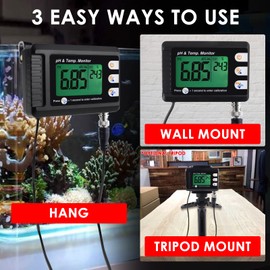2 in 1 pH & Temperature Meter Digital pH Monitor Dual Display Water Quality Tester with ATC and Automatic Calibration Function, pH Tester for hydroponics, Aquarium, Pools, etc.