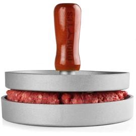 Burger Press Manual Non-Stick Aluminium Hamburger Patty Maker Mould Wooden Handle Non-Slip Grip Perfect Round Shape Patties BBQ Stuffed Veggie Beef Burgers Dishwasher Safe Easy to Clean Kitchen Tool