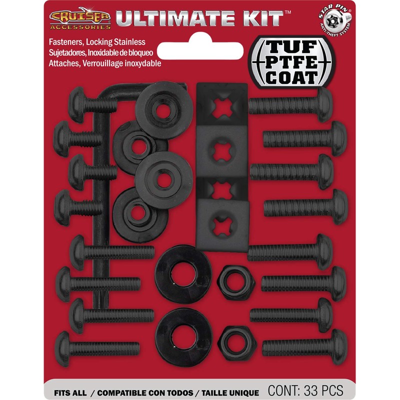 Cruiser Accessories 81550 License Plate Ultimate Kit Locking Fasteners, Black