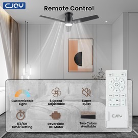 CJOY Ceiling Fan with Lights, 52 Inch Low Profile Ceiling Fans with Light and Remote, Reversible DC, Flush Mount, 3CCT，Dimmable, Modern Indoor/Outdoor Design for Bedroom, Living Room, Patio, Kitchen