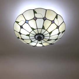 Skyweel 16 Inch Tiffany Style Stained Glass Ceiling Light Fixture Fixtures Classical Lamp Flush Mount Ceiling Light Chandelier (16 Inch)