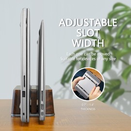 GEVO Vertical Laptop Stand for Desk - Laptop Holder for MacBook and Other Laptops - Wooden Office Desk Accessories