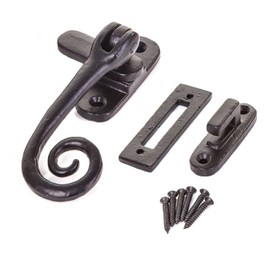 Casement Window Lock Black Antique Window Latch Lock Child Safety Locks for Wooden Window Frames Curly Tail Window Fastener Cast Iron Monkey Tail Mortice Latch 55mm x 95mm