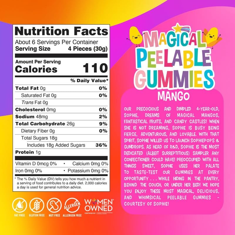 Sophiepops & Gumdrops Magical Peelable Mango Gummies, Gummy Fruit Snack,