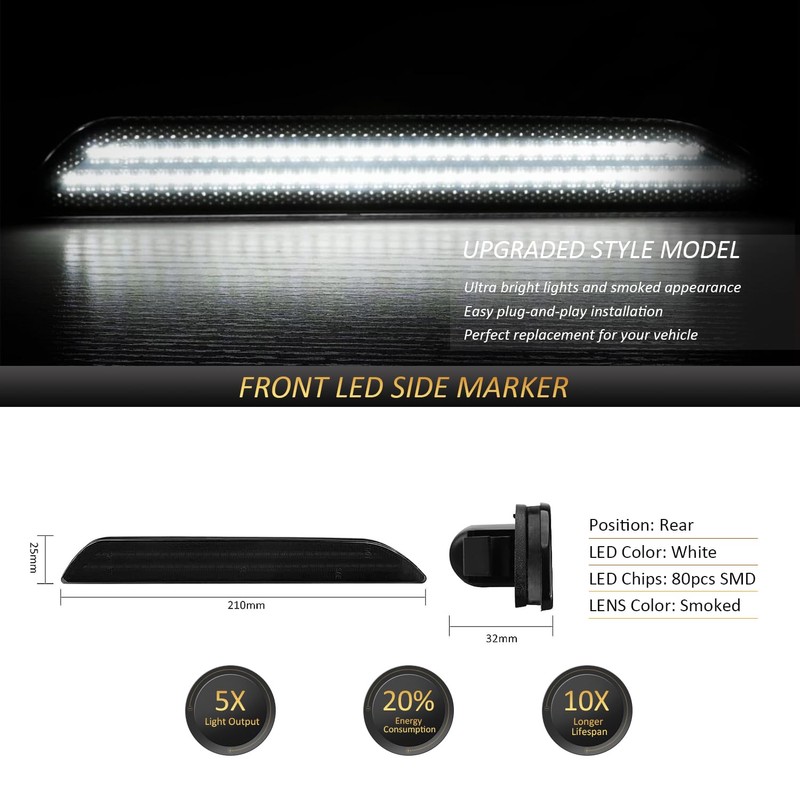 Bestview 2PCS LED Side Marker Lights for 2015-2023 Ford Mustang: