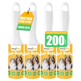 Extra Sticky Lint Roller for Pet Hairs 200 Sheets Lint Rollers for Travel 4 Pack Tough Paper, Small Size Easy Portability, Dog and Cat Hair Lint Rollers Mega Value Set for Clothes